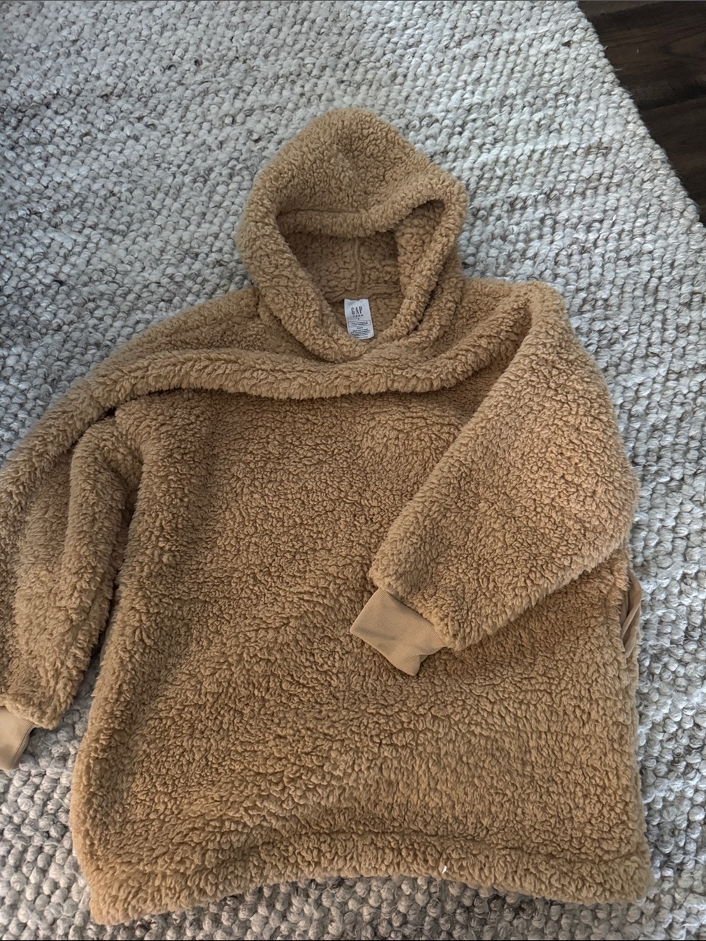 GAP Teddy Sherpa Hoodie in Camel Brown